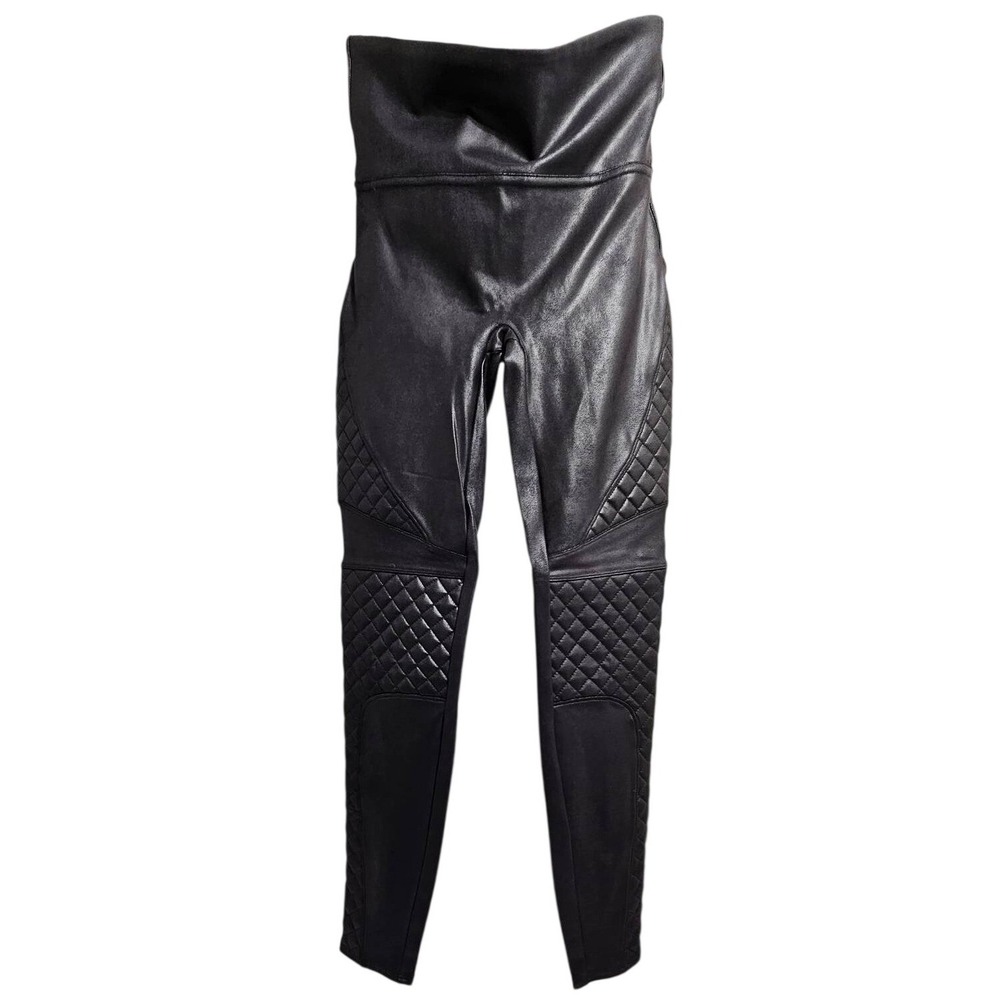Spanx‎ Faux Leather Quilted Moto Leggings Very Black High Waist Small 20248R